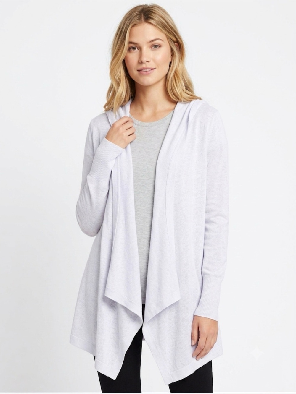 Christopher Fischer Hooded Open Front Cardigan Duster Lightweight Cotton Knit